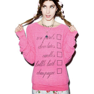 Wildfox Romantic Night Baggy Relaxed Jumper Sweatshirt XS Pink NWOT
